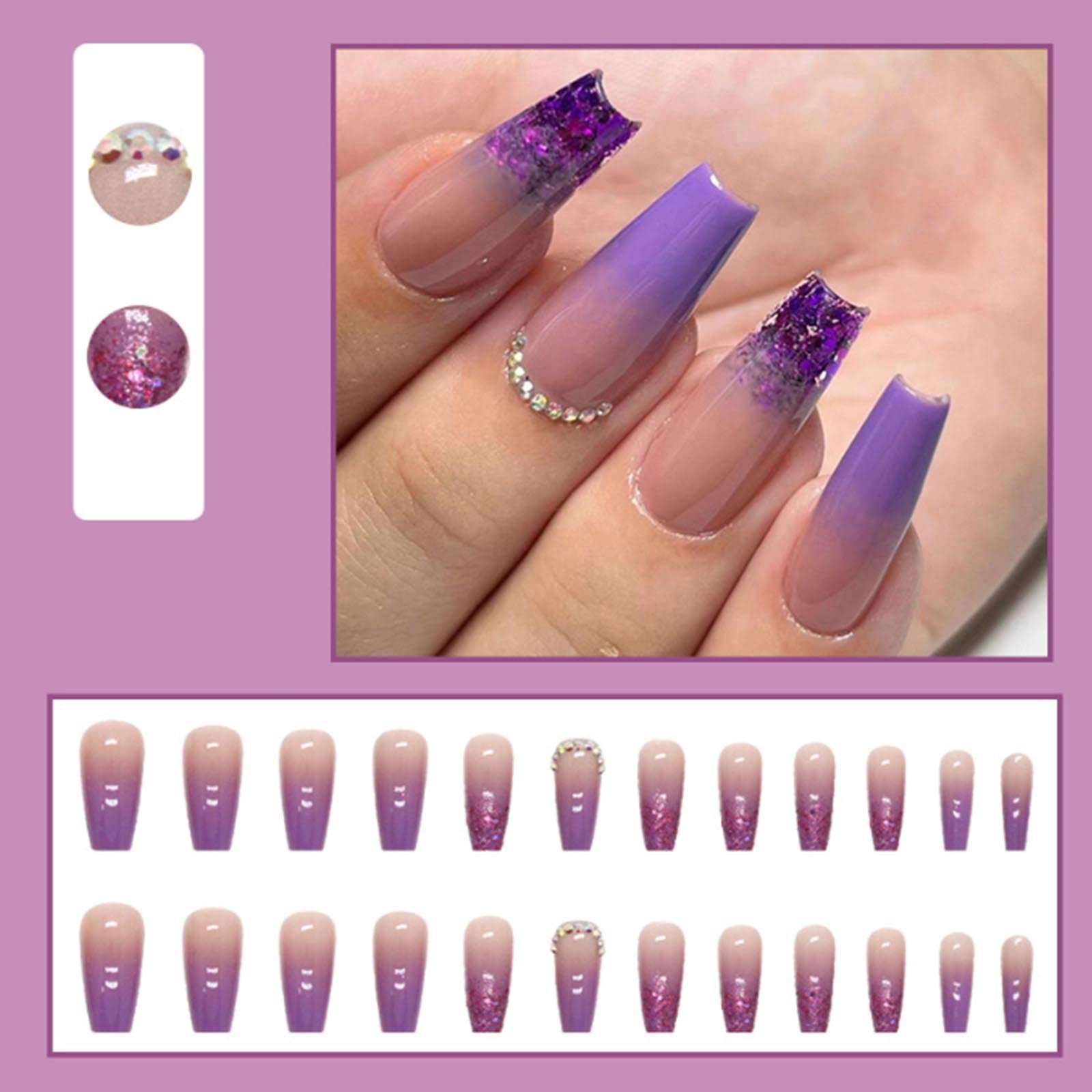 Gradient Press on Nails Long Coffin False Nails Bling Fake Nails Full Cover P…