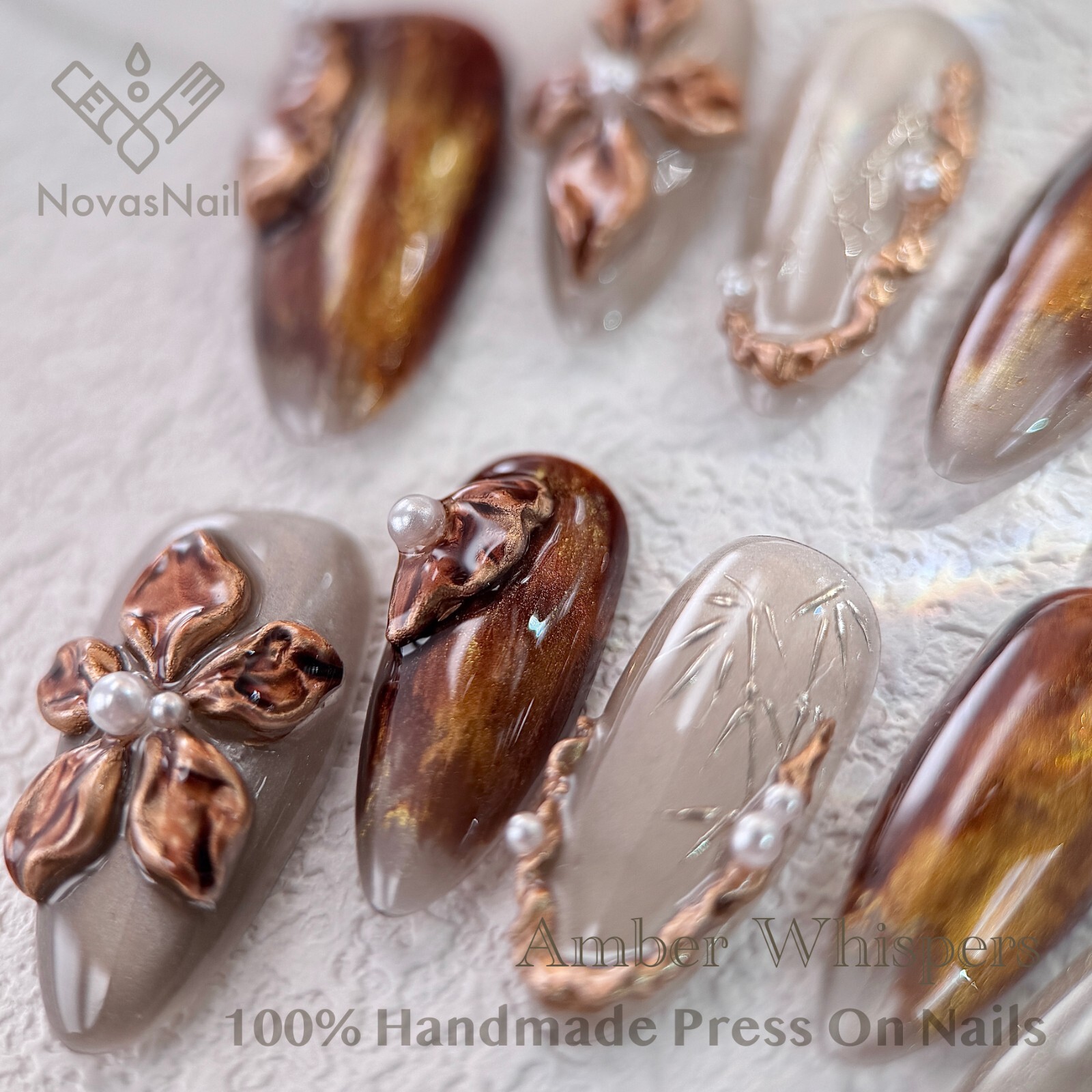 Elegant Bronze Almond Press-On Nails-Handmade Reusable False Nails-Luxury Nail