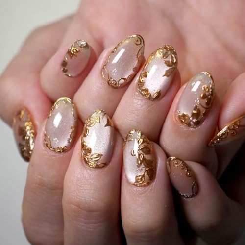Fall Gold Leaf Press On Nails Round Short Nude 24 Pieces (Pack of 1) QH-1895