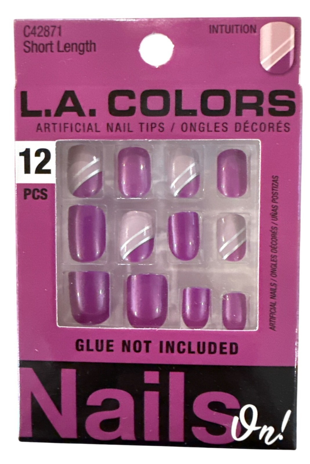 L.A. Colors NAILS ON! 12 Nails INTUITION Short Square Glossy Purple+Lavander