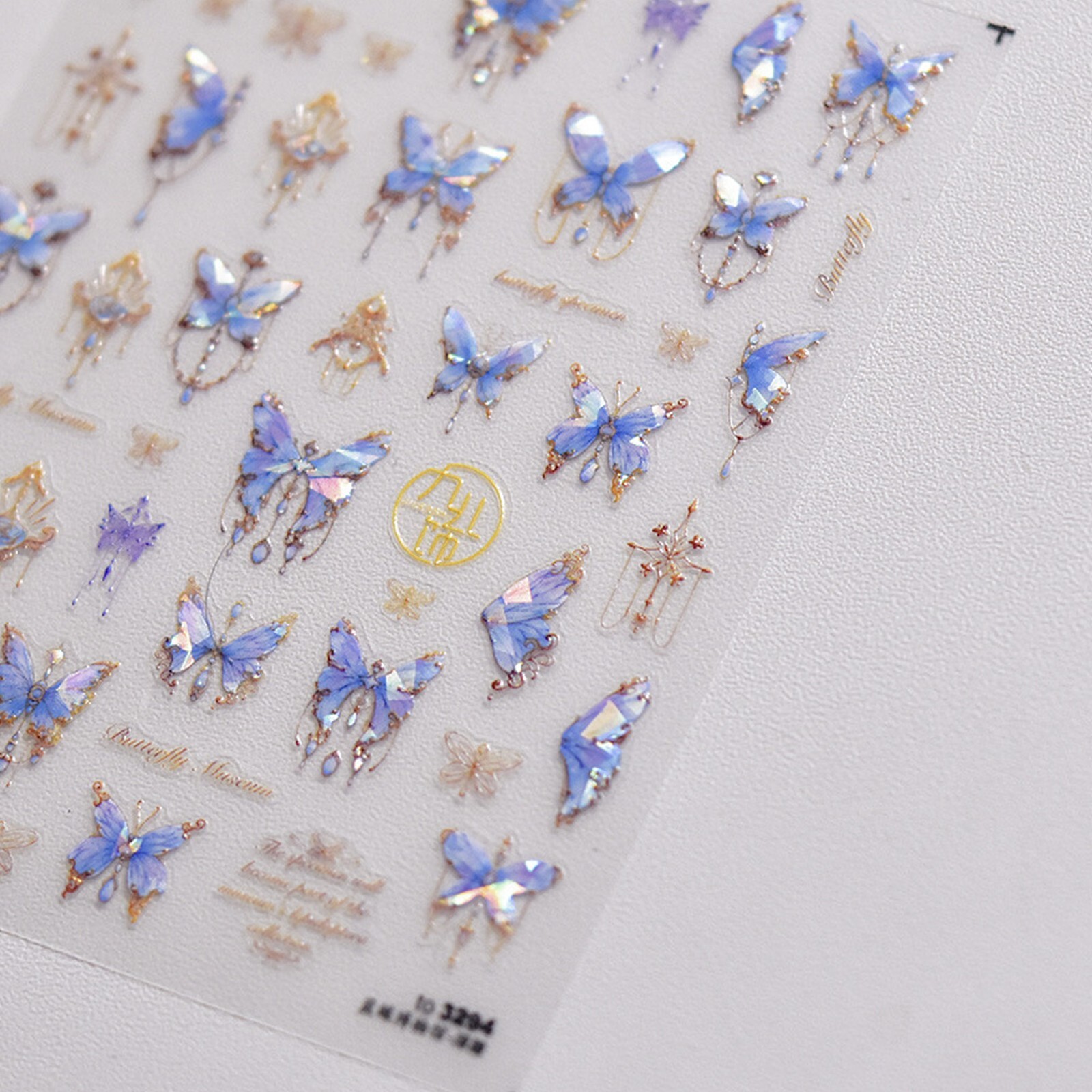Blue Butterfly Nail Stickers, Shell Gloss Decals, Hologram Nail Art Design 3294