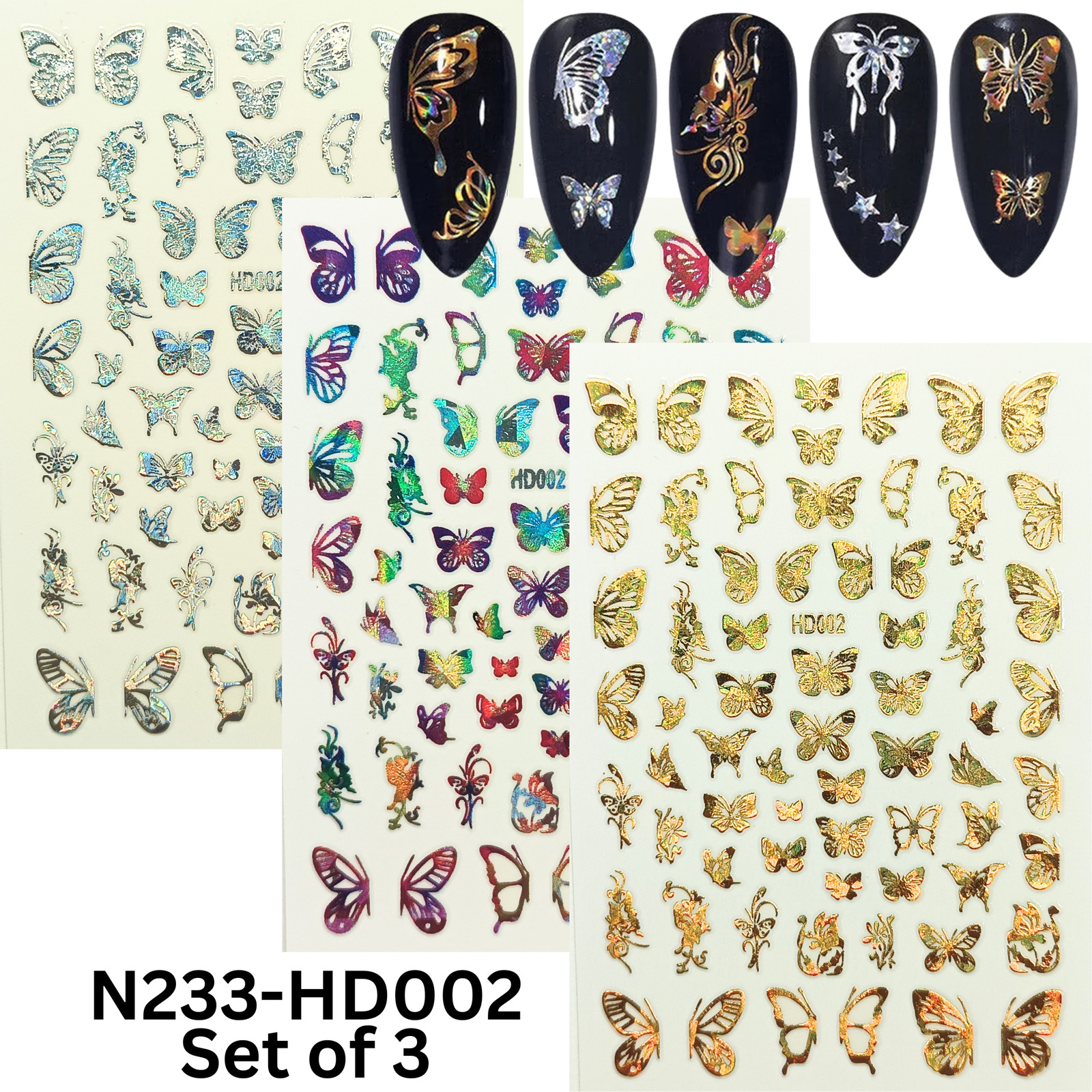 Hologram Butterfly Nail Decals – Colorful 3D Nail Stickers for Manicure Design
