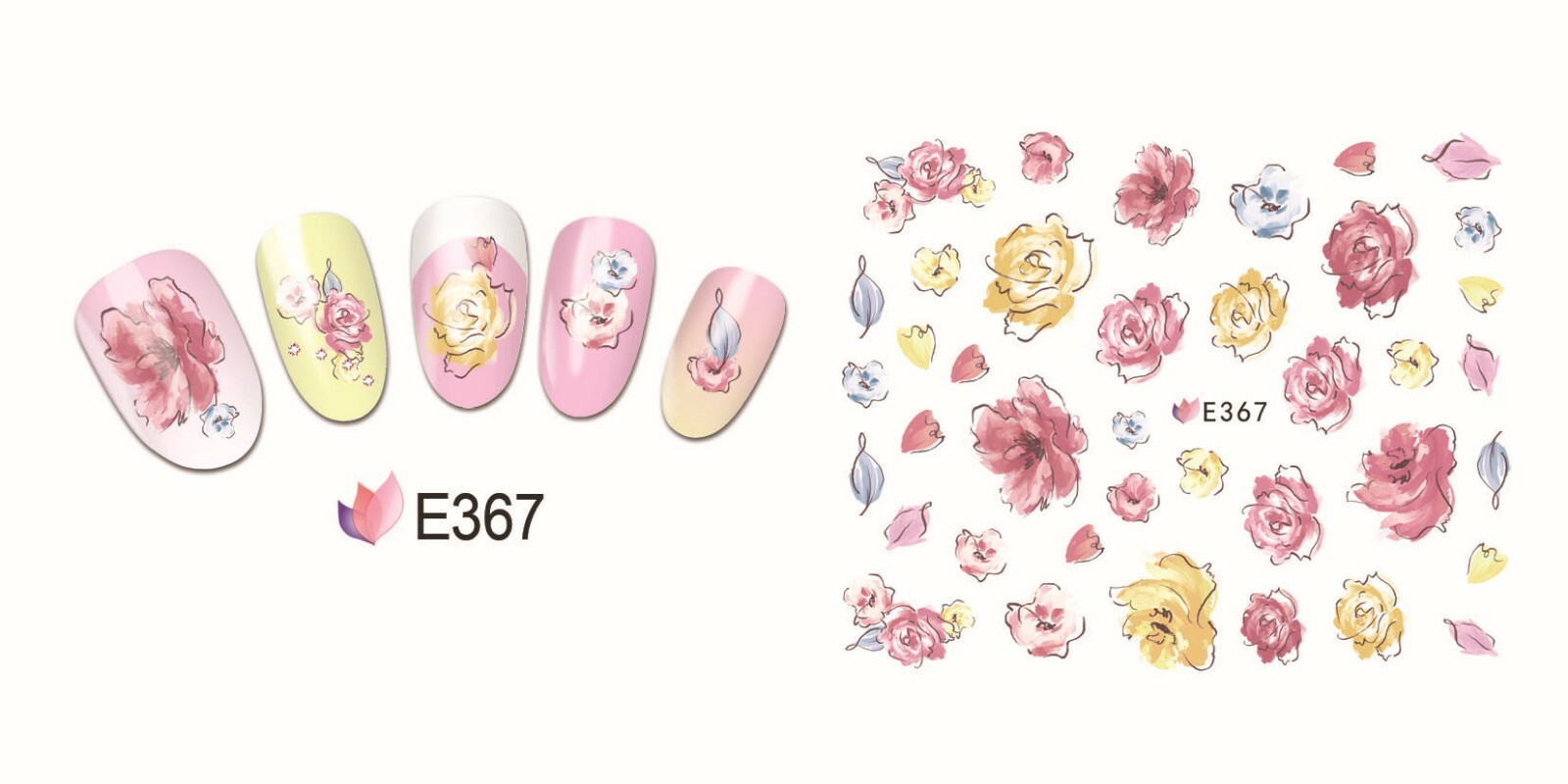 Nail Art 3D Decal Stickers Watercolor Flowers E367