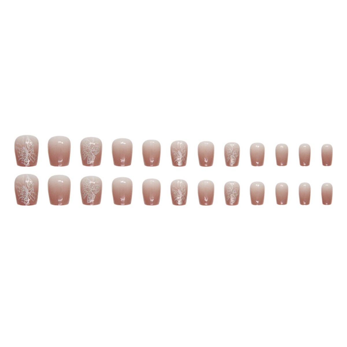 48pcs Short Square Press on Nails, Nude Brown Gradient Clear Butterfly Nails