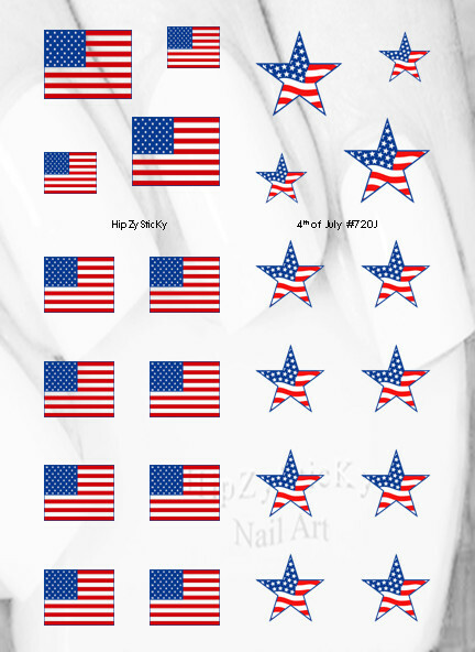 Nail Art J720 July 4th American Flag Star Flag Waterslide Nail Decals Transfers