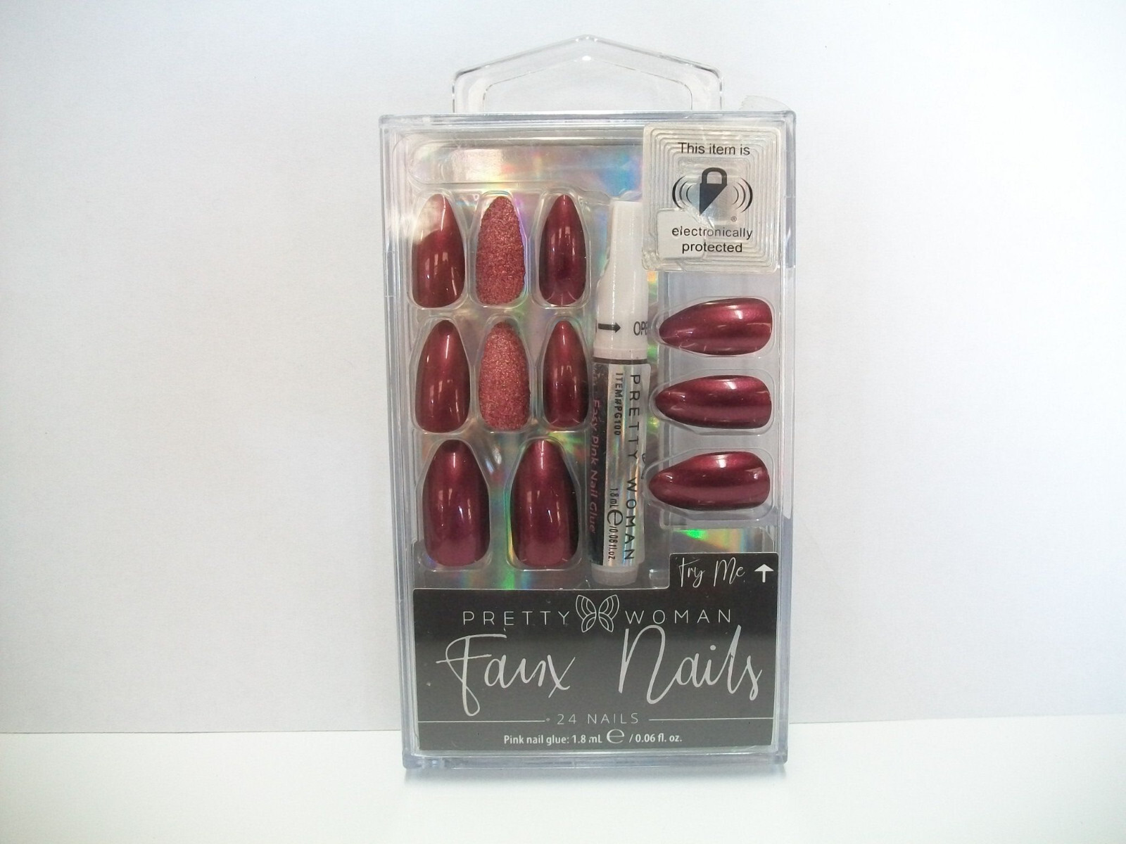 Pretty Woman Faux Nails #PD6261 Burgundy and Burgundy with Glitter