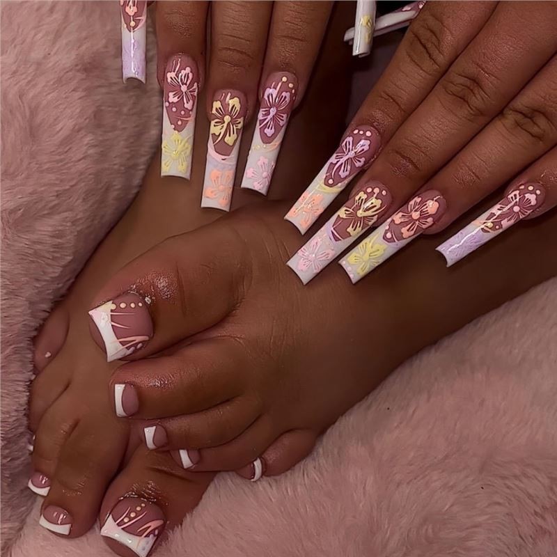 Sweet Leopard Print French 3D Flower Gradient Square Press On Nails 48PCS
