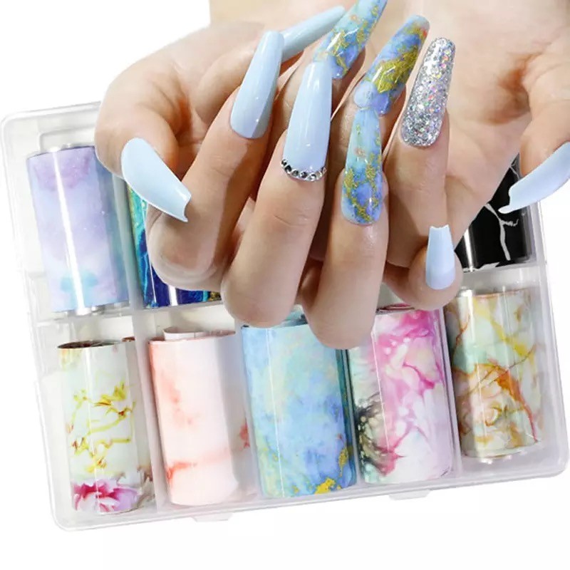 Marble Nail Art Transfer Foils 10 Rolls Slider Wraps Manicure Decal Nail Sticker