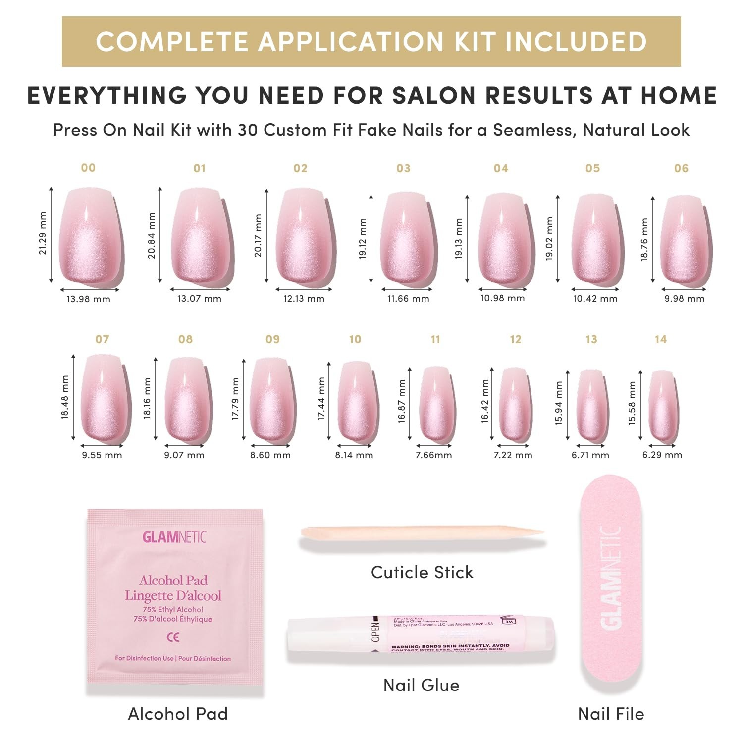 Medium Coffin Press On Nails 30 Pc Full Kit | Pink Ombre Glue-On, Waterproof, Ch