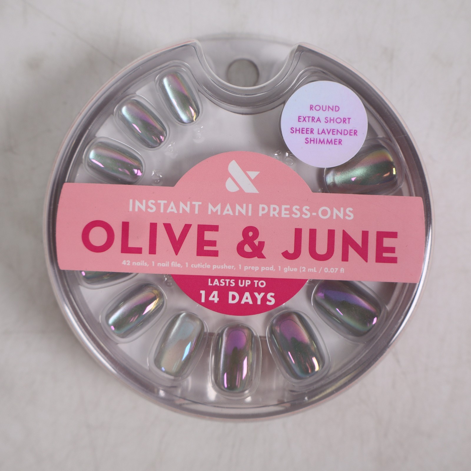 2 PACK Olive & June Press-On Fake Nails, XS Round, Sheer Lavender Shimmer, 42ct
