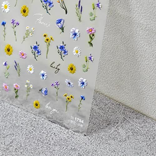 Small Daisy Little Wild Flower Nail Stickers 5D Embossed Wildflower Nail