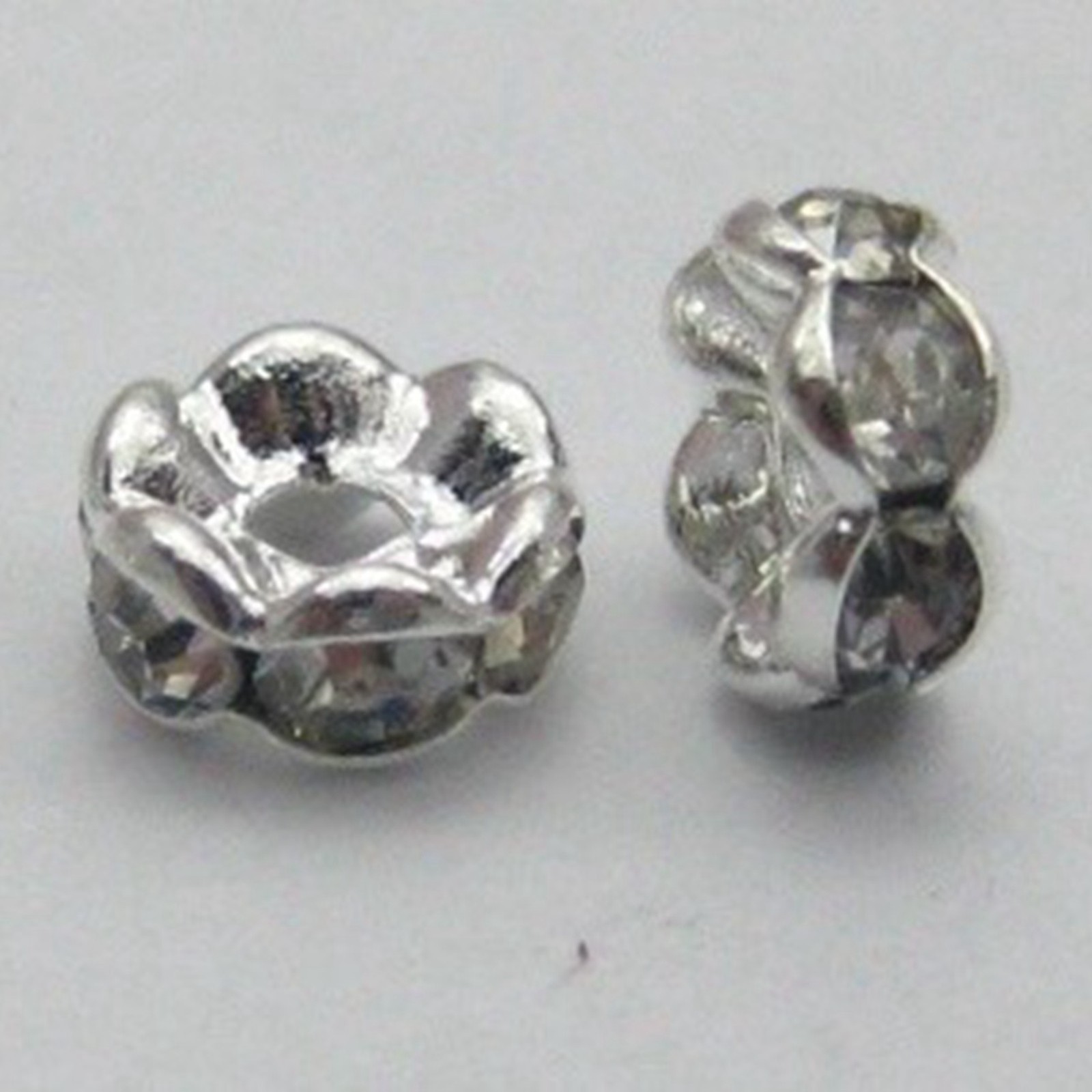100 Silver Flower Crystal Rhinestone Rondelle Spacers Beads 6mm 8mm 10mm