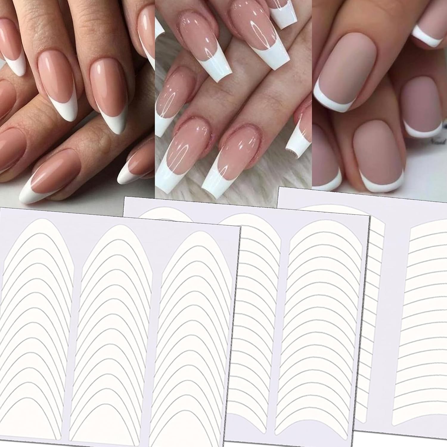 1368 Piece French Manicure Nail Sticker Set – 3 Stylish Self-Adhesive Designs