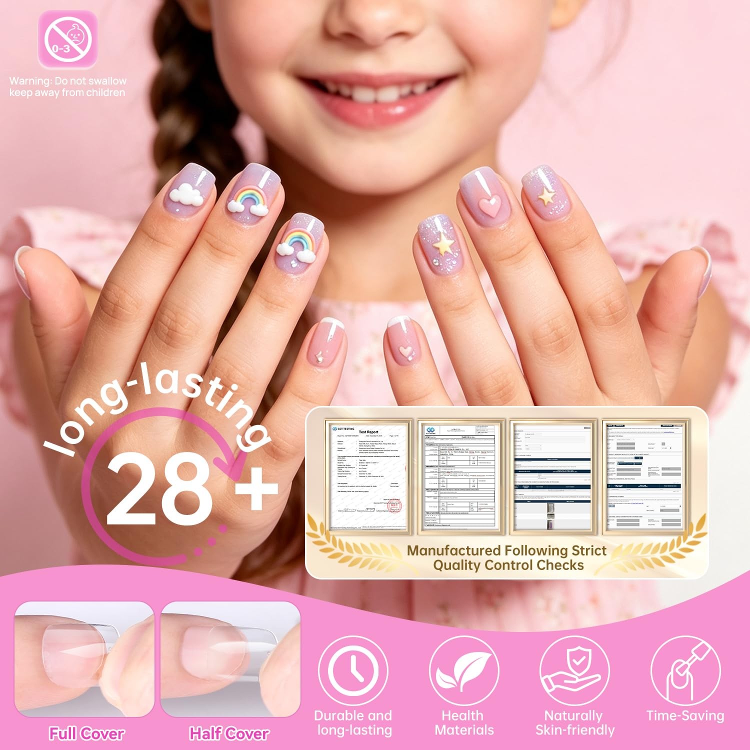 krofaue Nail Tips – Children Square Clear Press On Nails