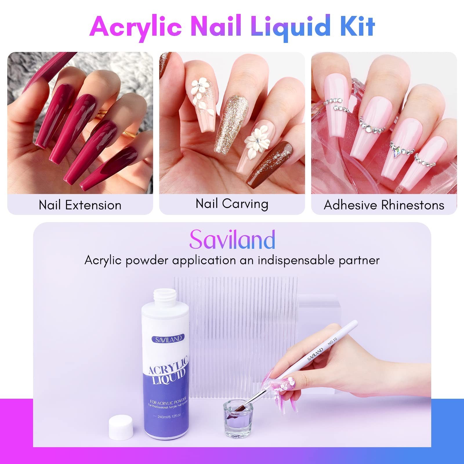 Acrylic Nail Liquid Monomer 8.11oz | Non-Yellowing, Smooth, Chip Resistant | 3 B
