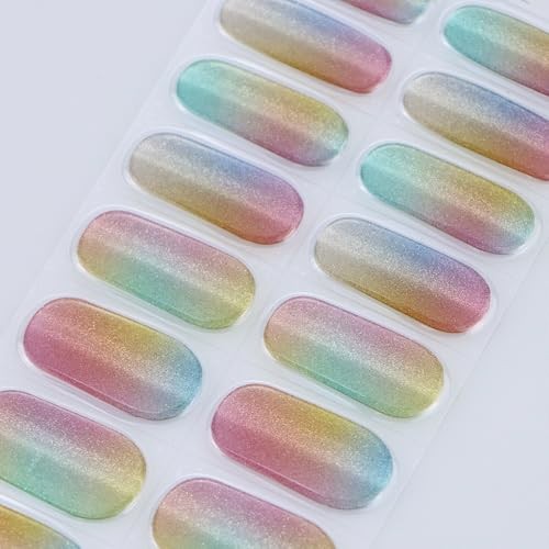 Gel Nail Stickers Cat Eyes Semi Cured Gel Nail Strips Wraps UV/LED Nails Art
