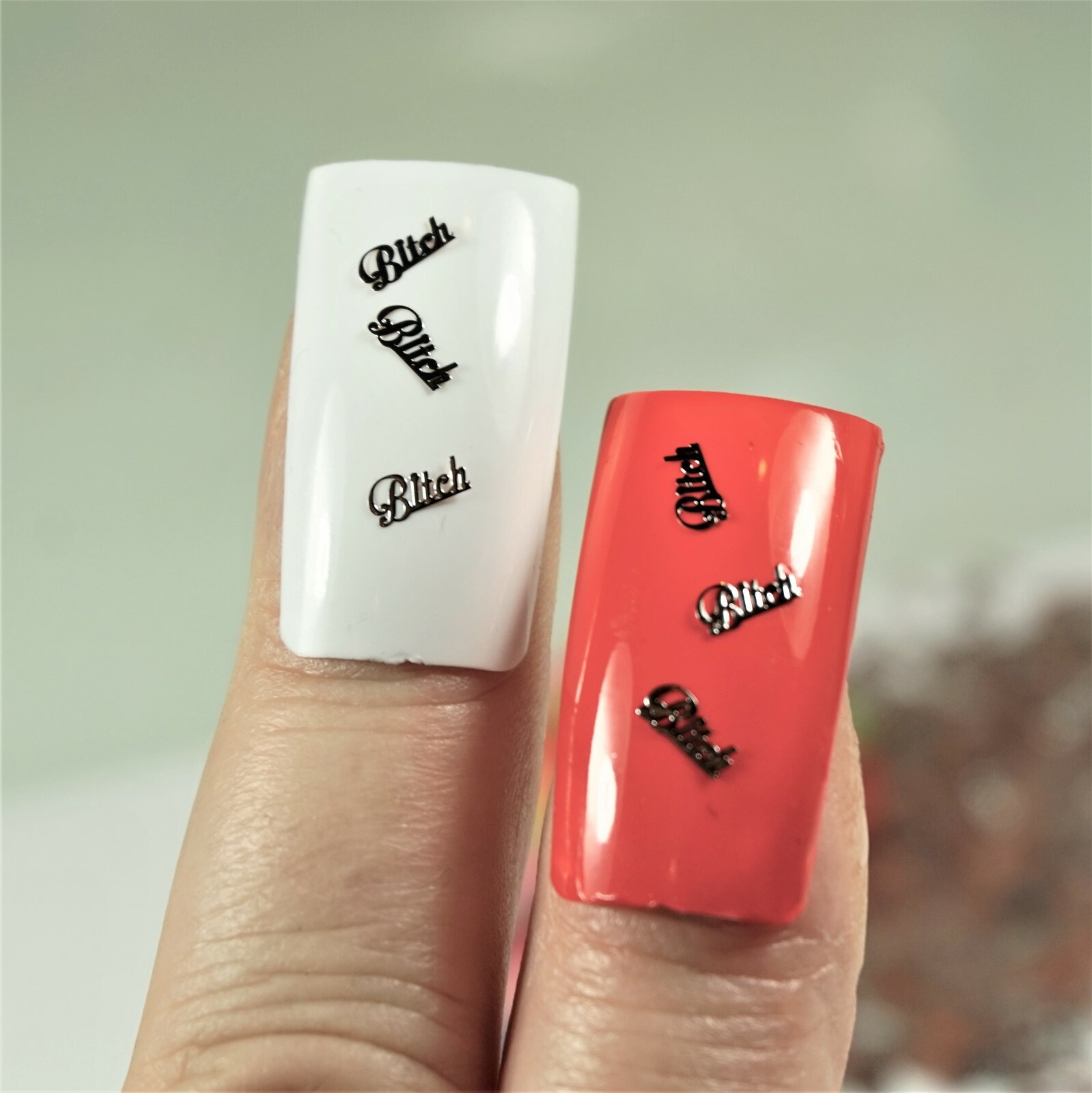 25 BITCH SILVER METAL CHARMS 3D NAIL ART SMALL GIFT IN BOX FOR WOMEN
