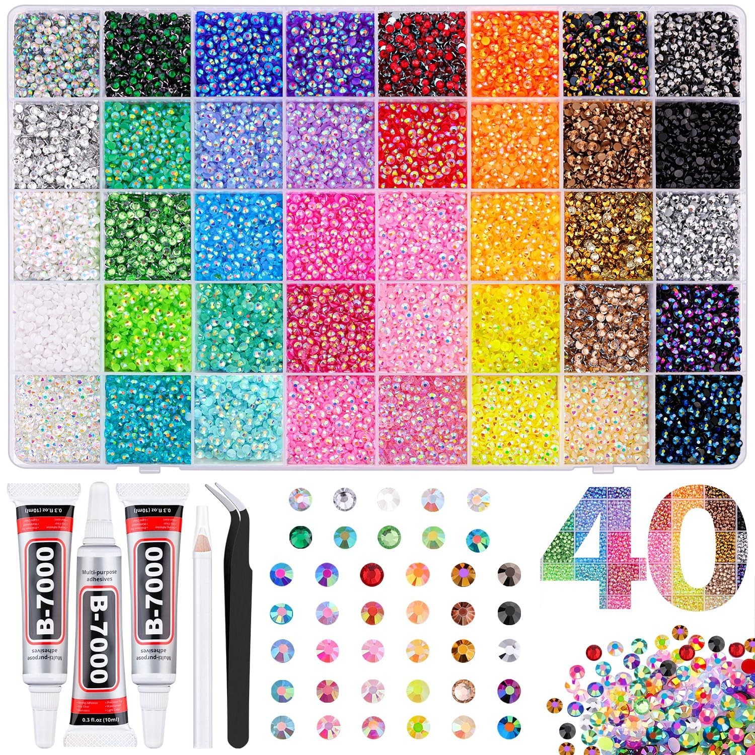 50000 Pcs Multicolor Jelly Rhinestones, 3mm Flatback Gems & B7000 Glue Kit for C