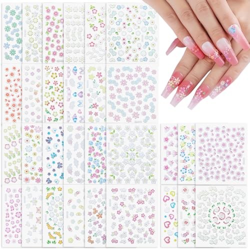 Flower Nail Art Stickers Decals, 30 Sheets Spring Floral Nail Decals Colorful