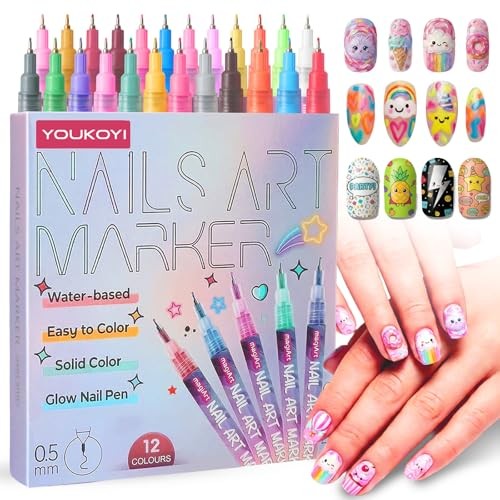 Nail Art Pens Precision Tip Nail Art Markers Set Easy to Use for 12 Colors