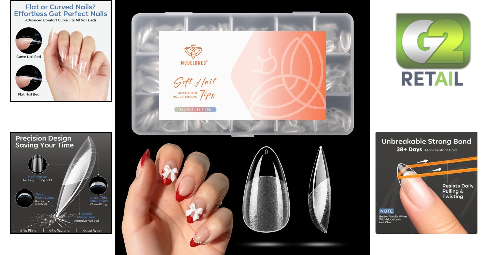 Natural Look Half Matte Short Almond Nail Tips – 360pcs Salon Quality Set