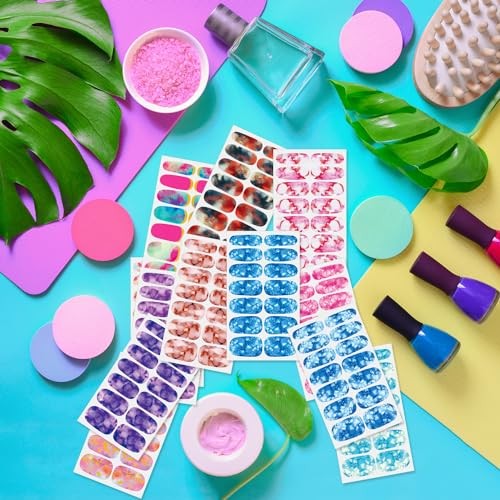 12 Sheets Iridescent Nail Polish Stickers Full Nail Wraps Iridescent Marble
