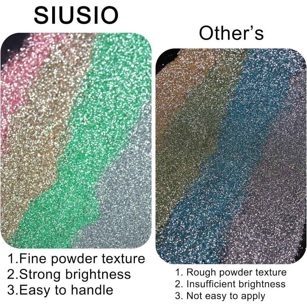 Reflective Glitter Powder Set 8 Colors Shiny Nail Art Dust Dipping Pigment for