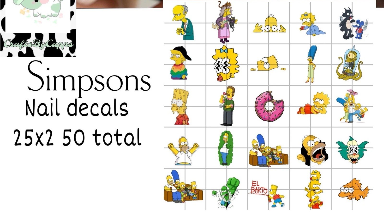 Simpsons Waterslide Decals For Nails, Hot Wheels, Etc Set Of 50 KC