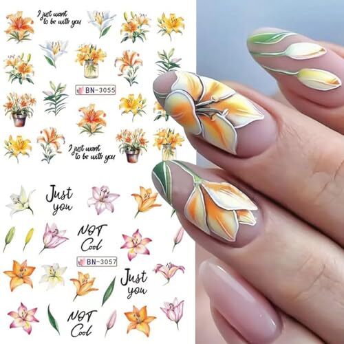 12 Designs of Flower Nail Art Stickers Acrylic Nail Decals for Lily Flower