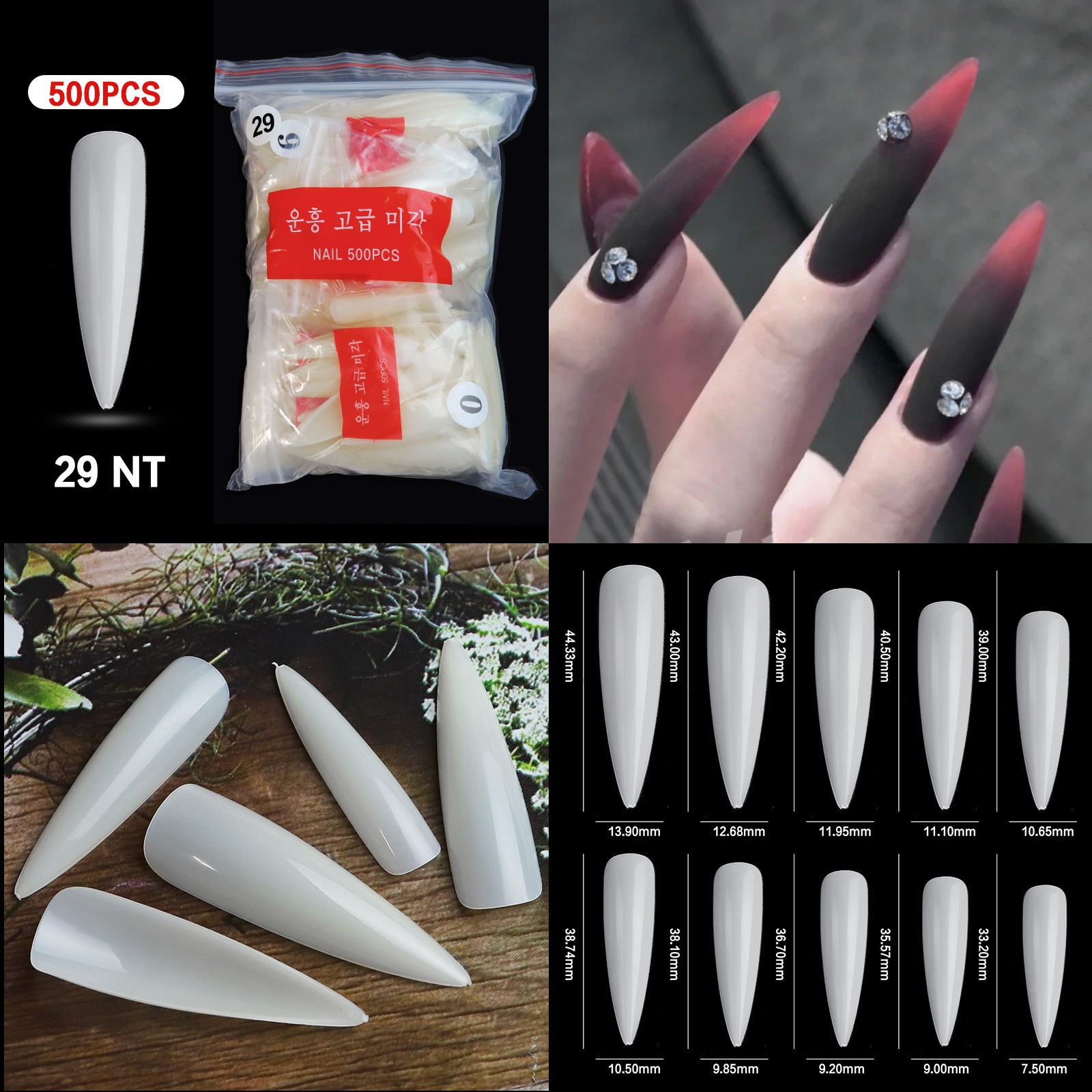 Curve Fake Nails Clear Natural Acrylic Artificial Nail Art Tips 500pcs