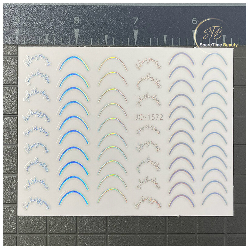 Curved Stripes Lines French Tips Nail Stickers Aurora Silver