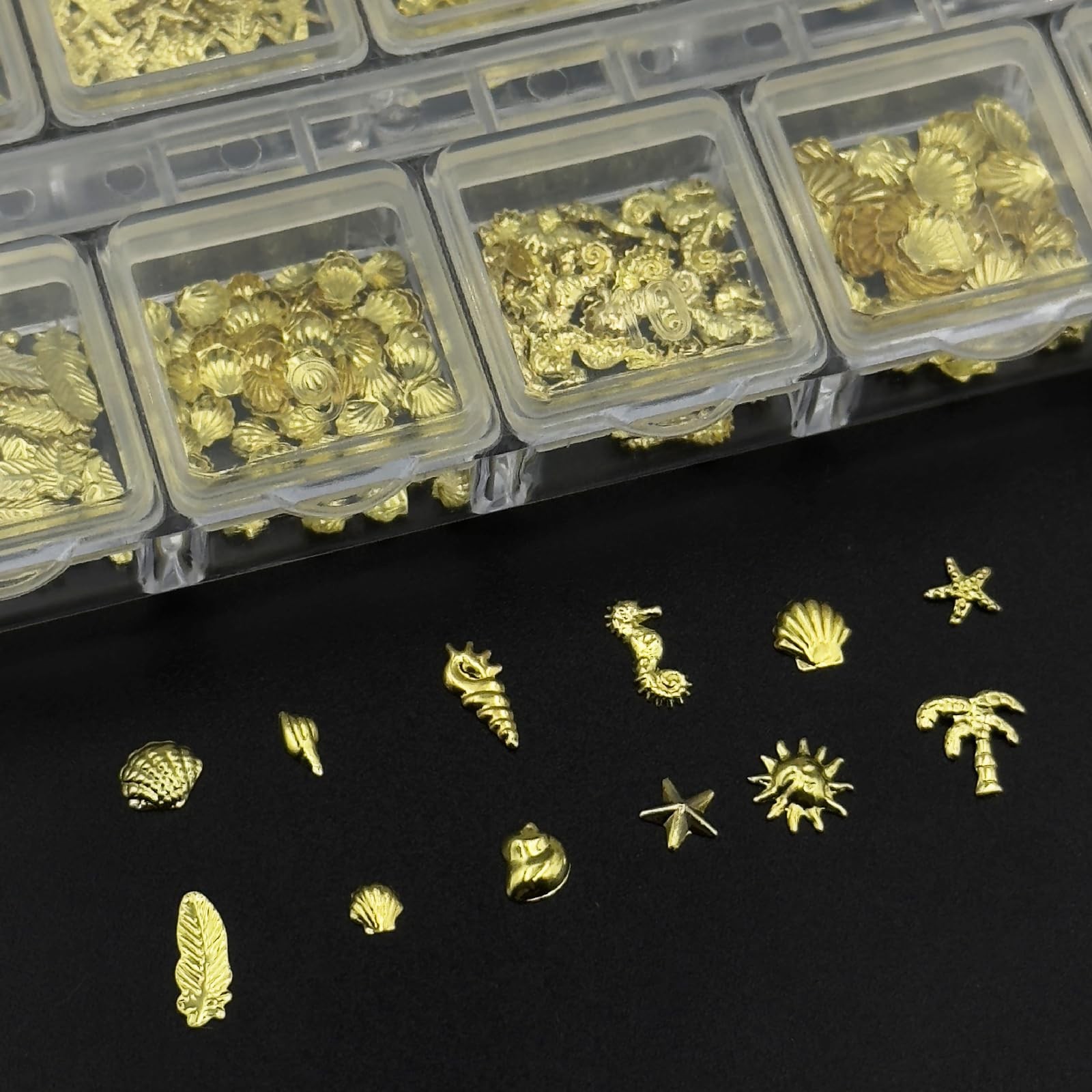 Ocean Nail Art Charms 3D Metal Beach Nail Charms and Gems Gold Shell Seahorse…