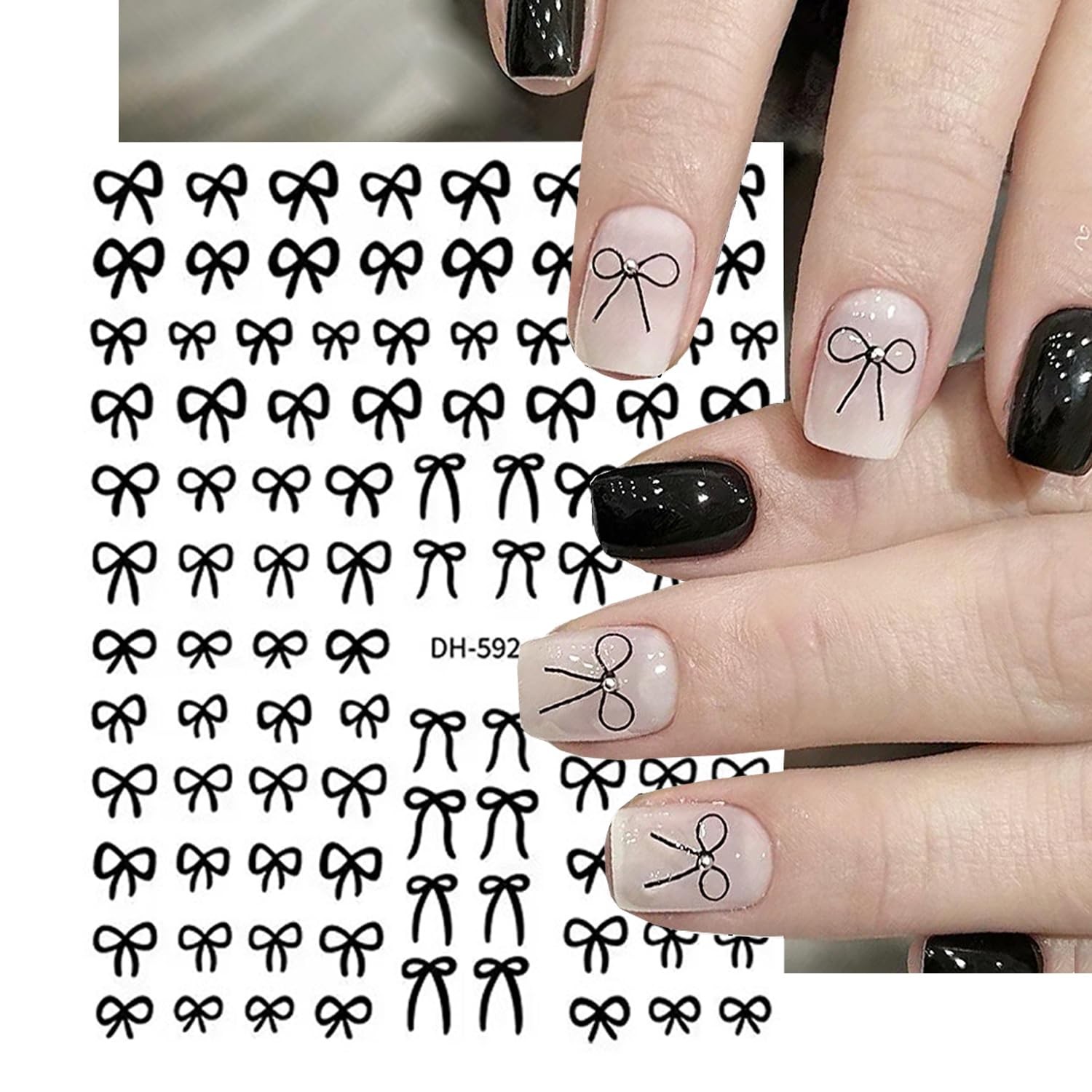 6 Sheets Designer Nail Art Stickers French Nail Decals Black White Bow Design…