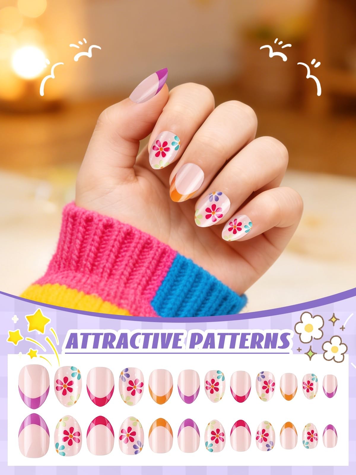 Press On Nails for Girls, 3 Style Press On Nails for Kids