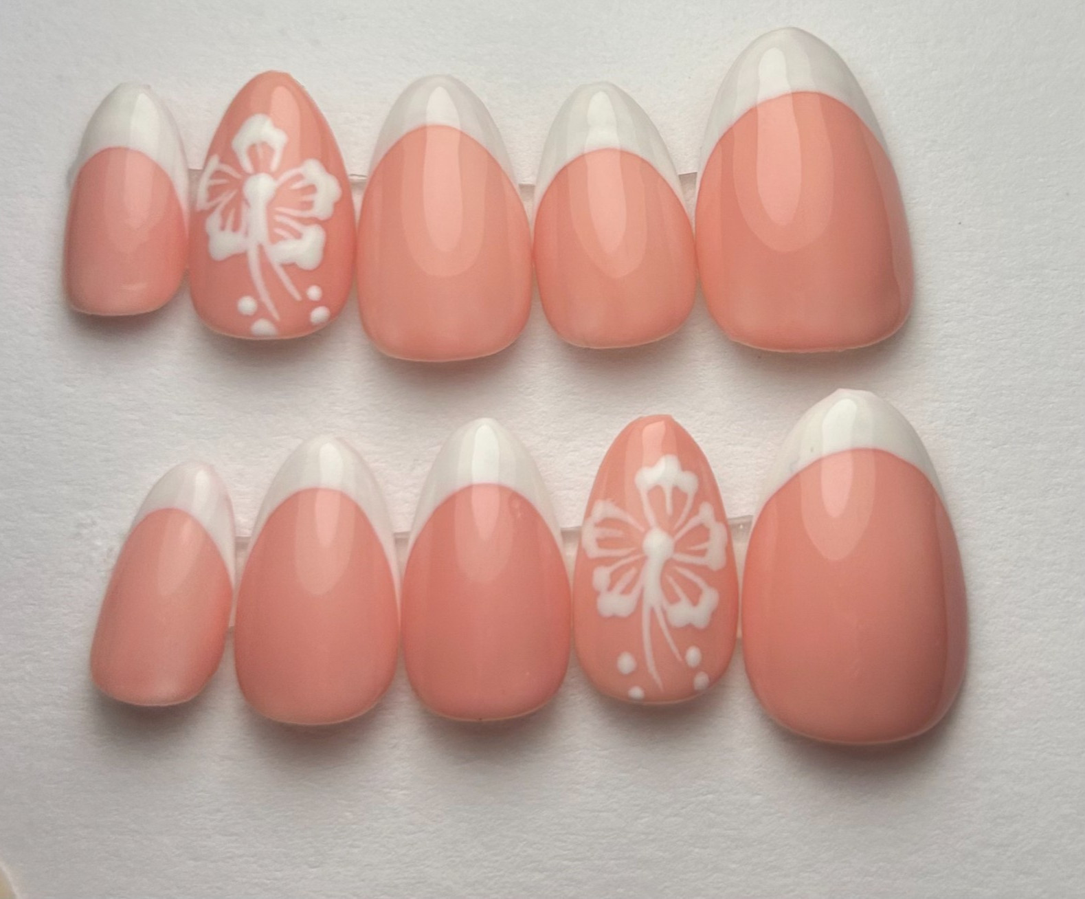 White and pink butterfly nail set, almond nail set perfect for #summer #nailart