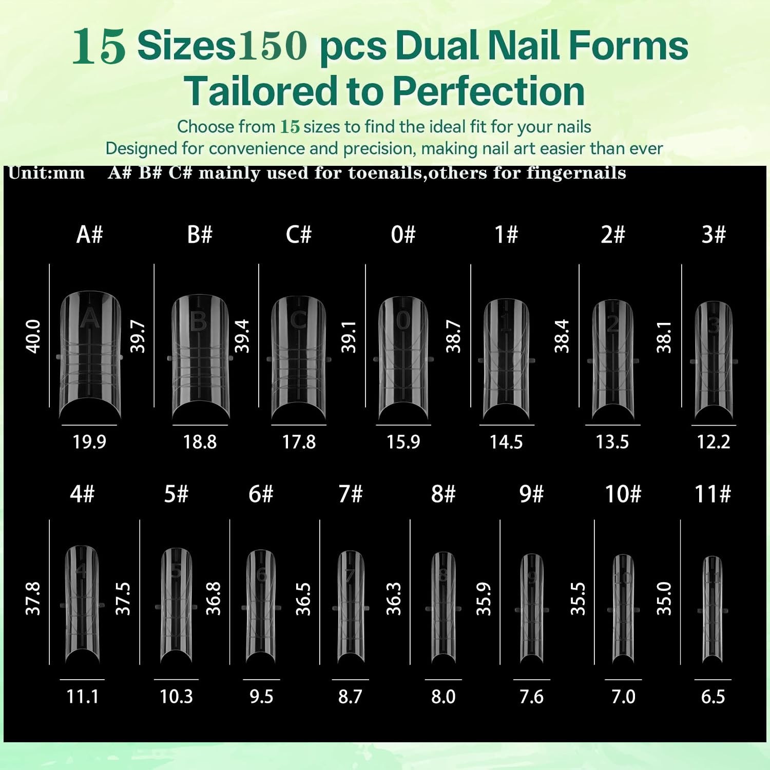 Straight Polygel Nail Forms for Toes, 150PCS Reusable Dual Forms for Poly Ext…