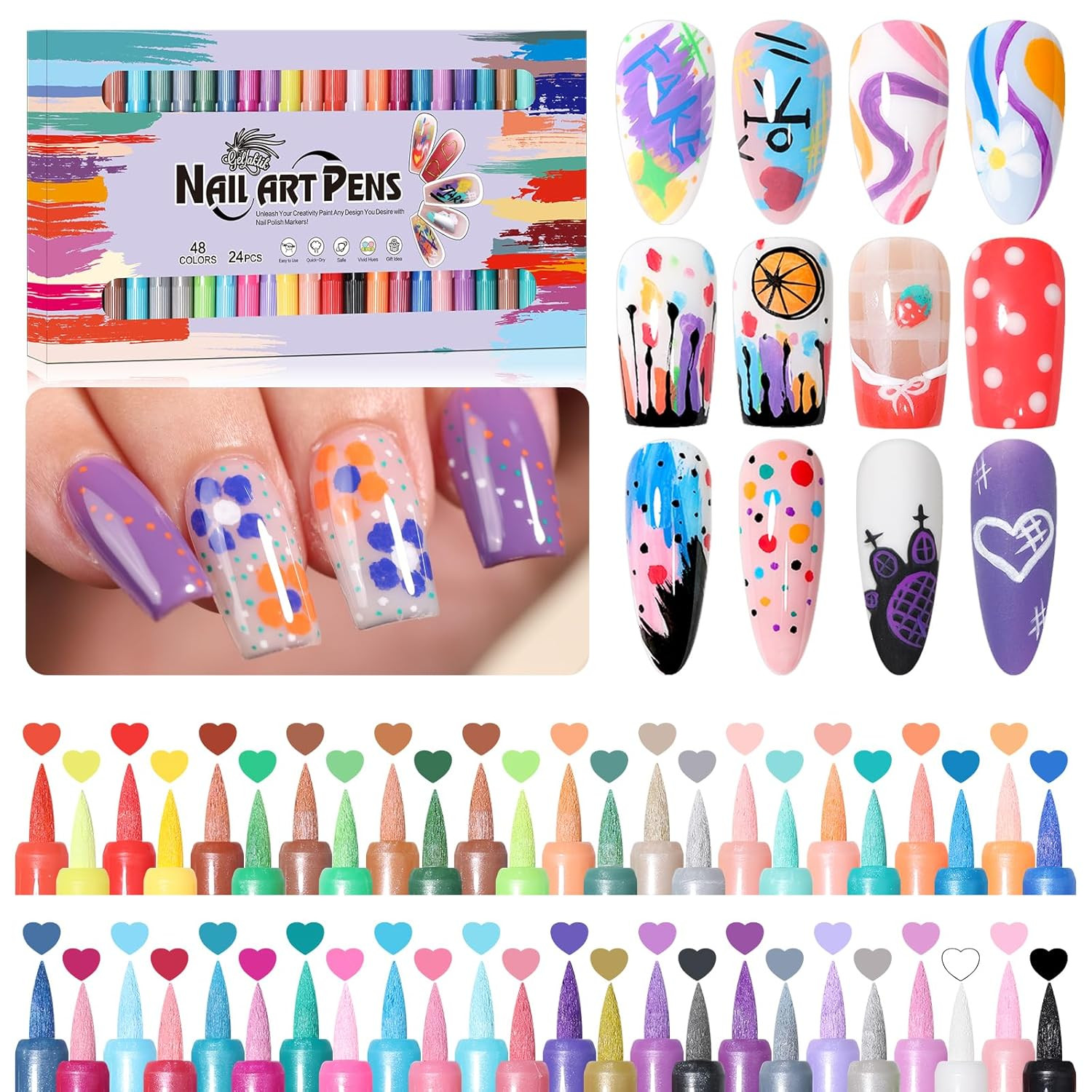 48 Colors Nail Art Pens Set for DIY Manicure, 0.7Mm Dual-Tip | Quick Dry, Non-To