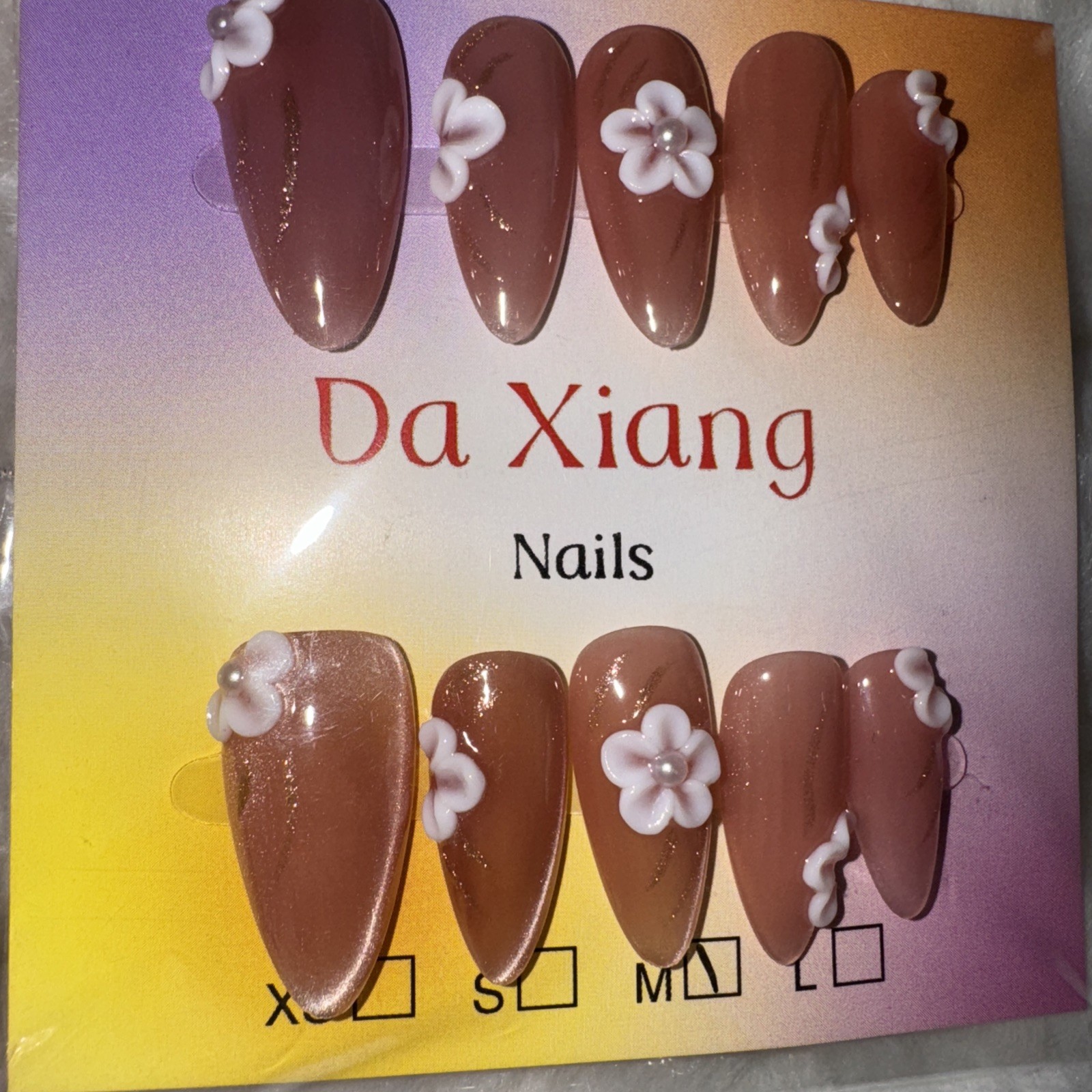 4 Packs Of 10pcs Almond Press On nails | 3D Flower Design | Size M | Reusable (2