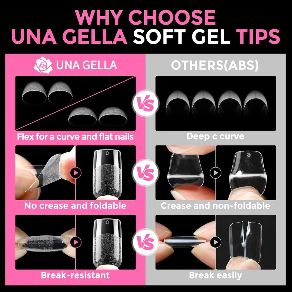 UNA GELLA Short Square Fake Nails 216Pcs Short Square Press on Nails Pre-Shape G