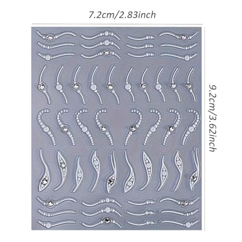 French Line Nail Art Stickers 3D Embossed Diamond Nail silver diamond swirl