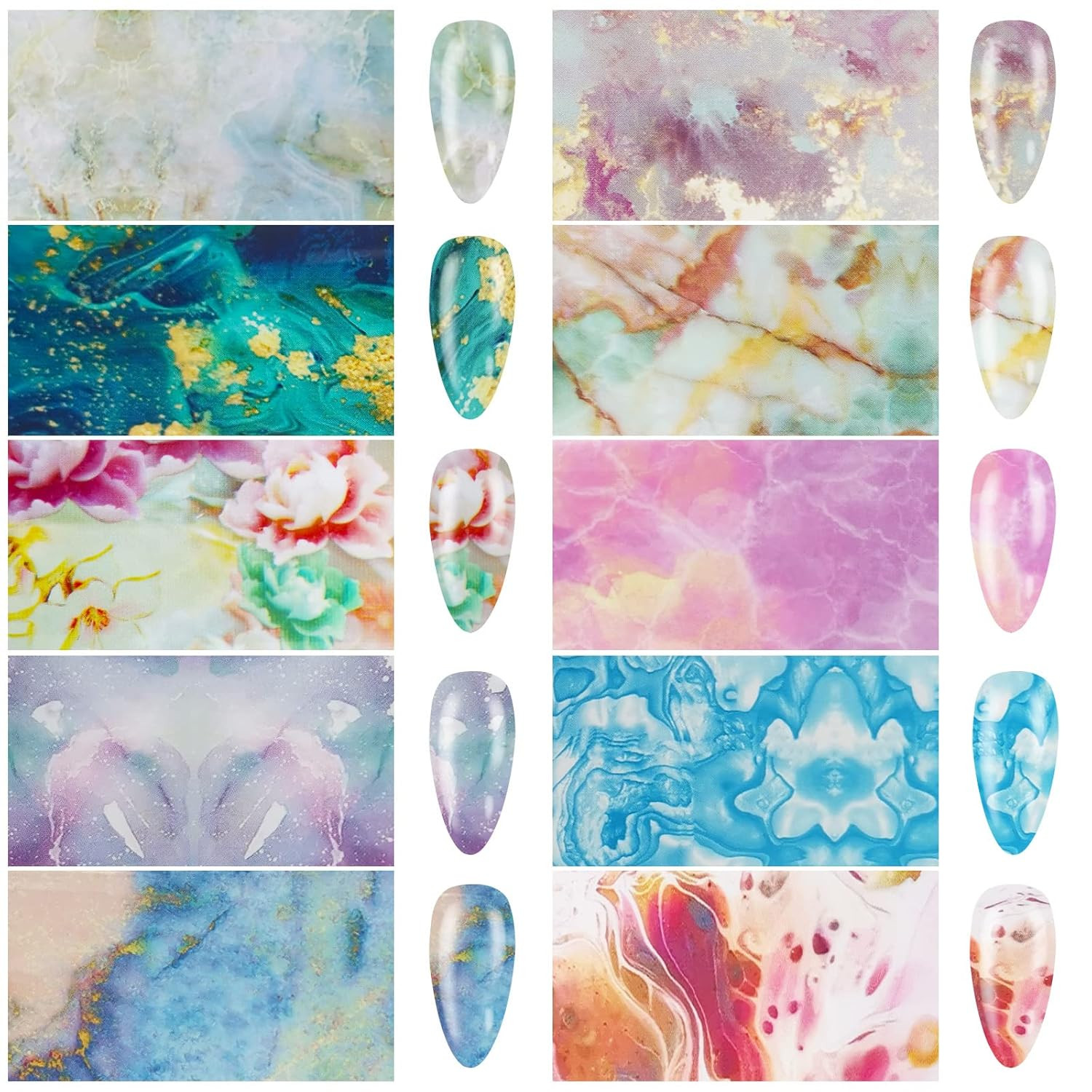 Create Stunning Nail Designs – 30 Sheet Foil Set – Marble Flower Holographic Art