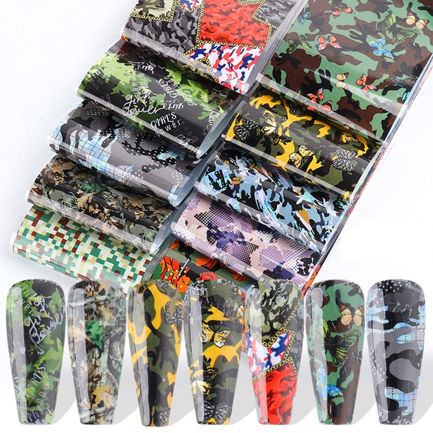 Holographic Camouflage Nail Art Stickers – Easy Application for Stunning Nails