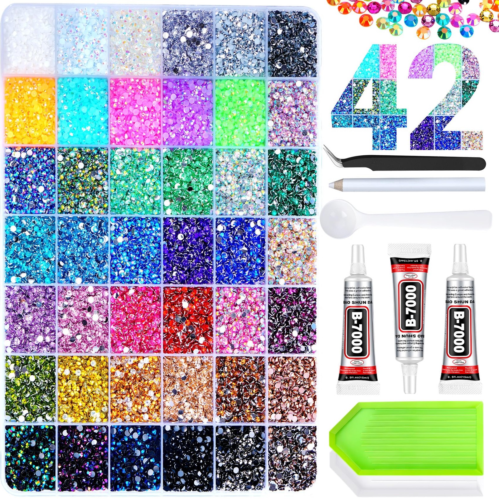 42 Colors 46000Pcs Jelly Rhinestones for Bedazzling, 3mm Multicolor Resin Fla…