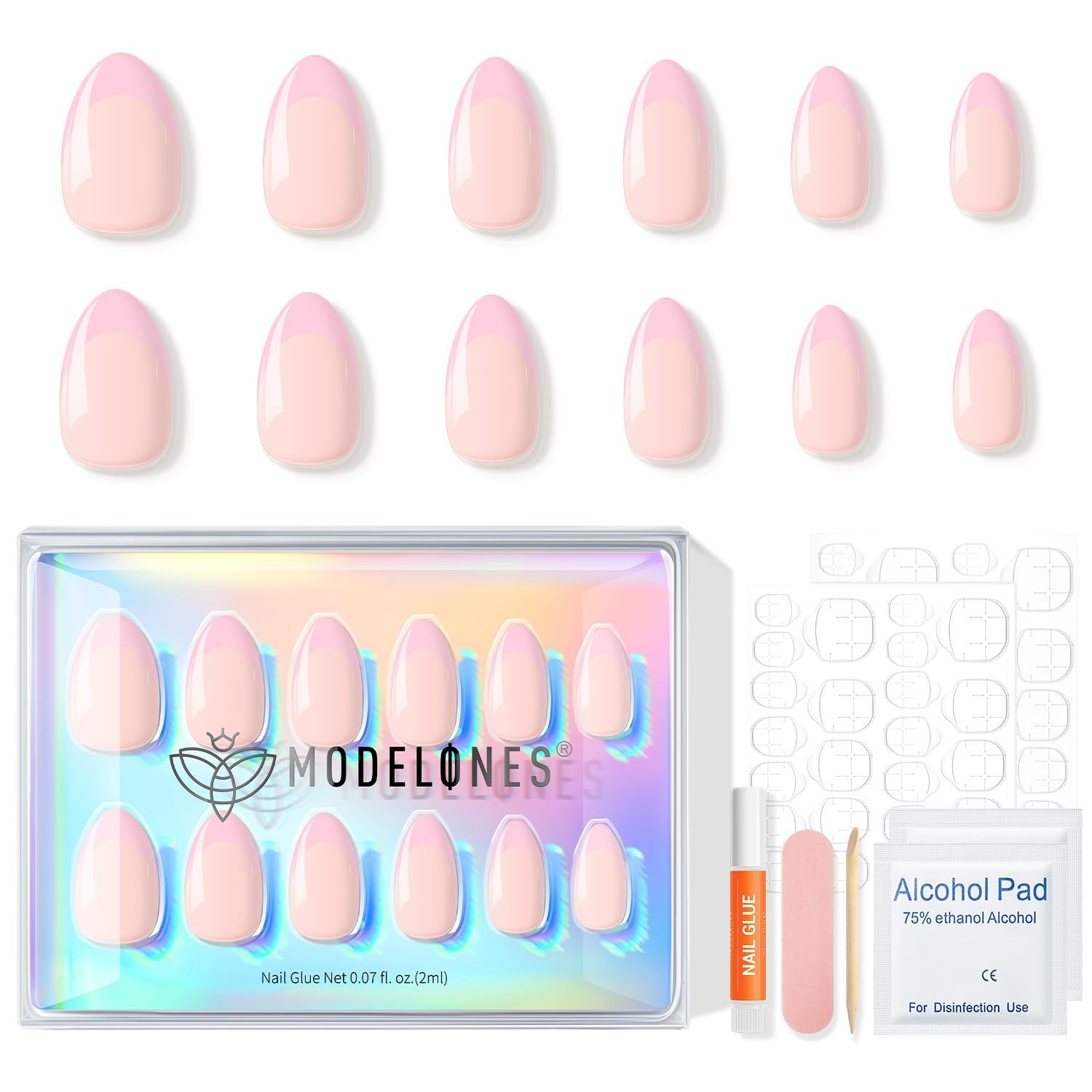 Durable Pink French Press On Nails Kit – 32pcs, Long-Lasting and Non-Toxic
