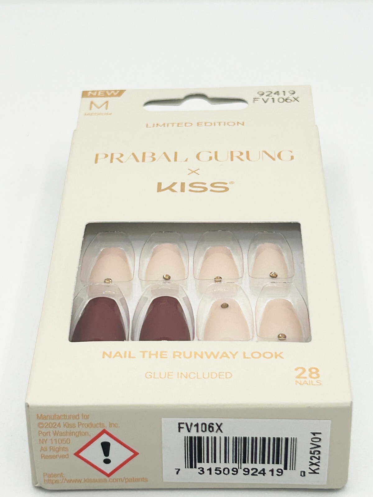 Kiss Limited Edition Glue-On Medium Length Nails, Textured Patter Pink/Red 92419