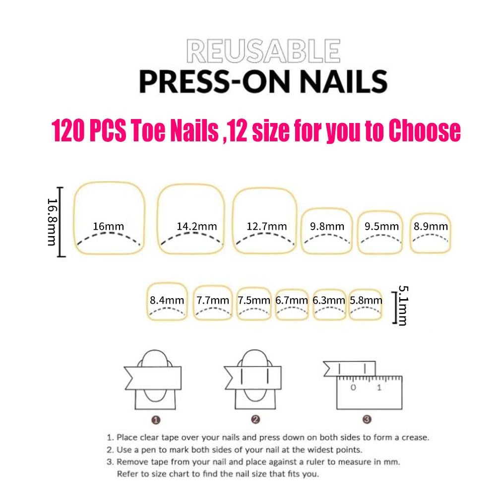 Toe Nail Tips,French Press On Toenails For Women,120Pcs Press On Nails,Square…