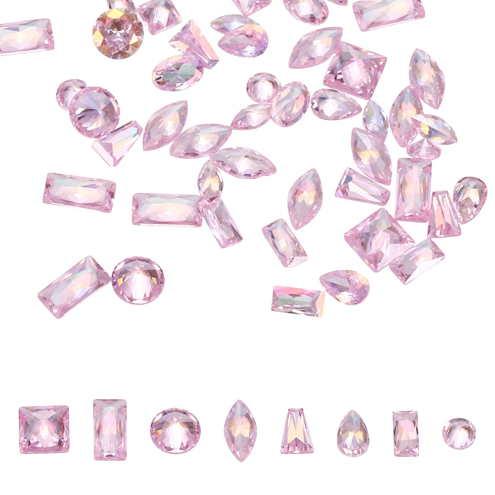 50pcs Shiny Zircon Rhinestones 2-4mmm Multi-shape Diamonds, Iridescent Pink