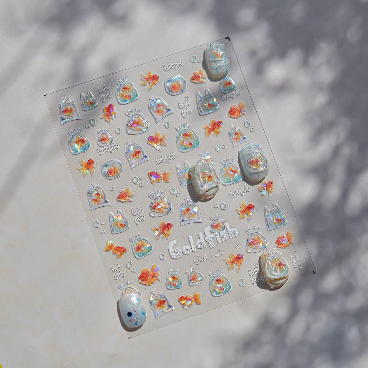 Koi Fish Nail Stickers for Nail Art Iridescent Shimmer Bagful Goldfish Nail Deca