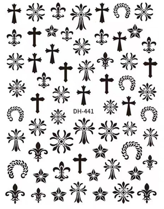 Nail art 3D Stickers Adhesive Decals White Black Transfers Christian Cross NS27