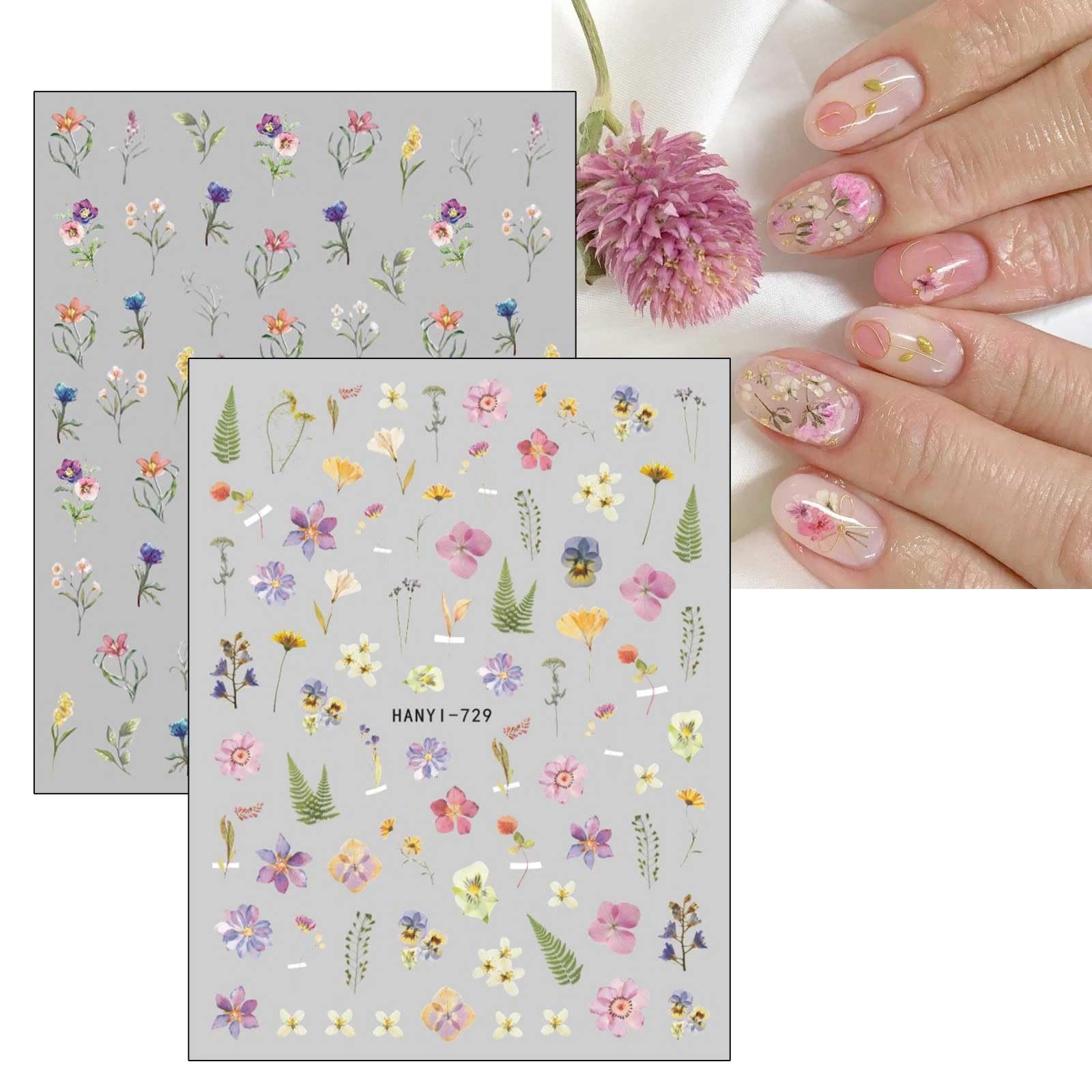 9 Sheets Spring Flower Nail Art Stickers Decals Self-Adhesive Pegatinas Uñas …
